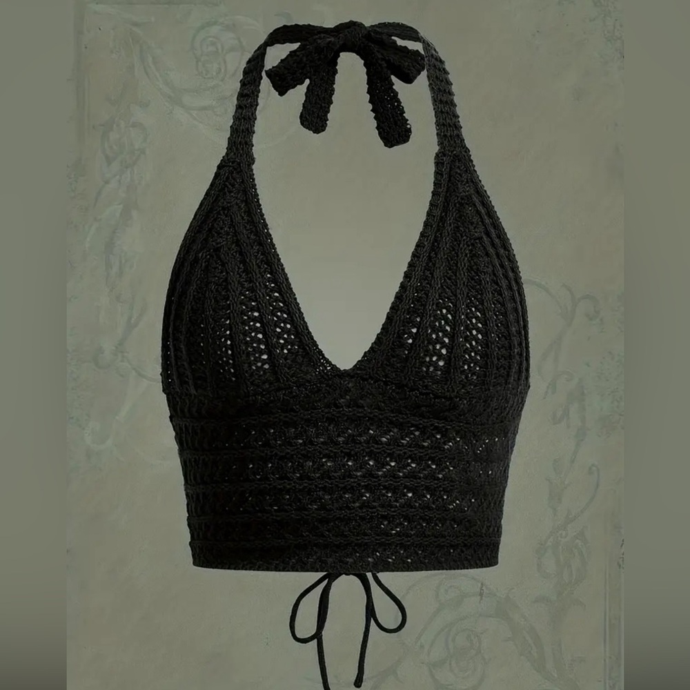 Black crochet halter top plus size